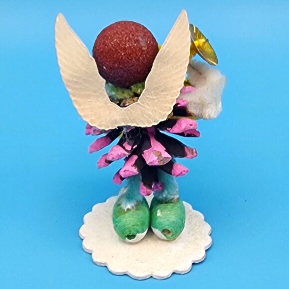 Vintage Putz Angel Ornament Pinecone Chenille Gold Foil Horn Mica Snow Japan Chr - Picture 7 of 10